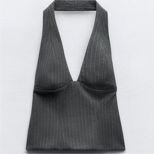 NWT ZARA Top with a halter neckline, V-neck and exposed back. Grey. Size L